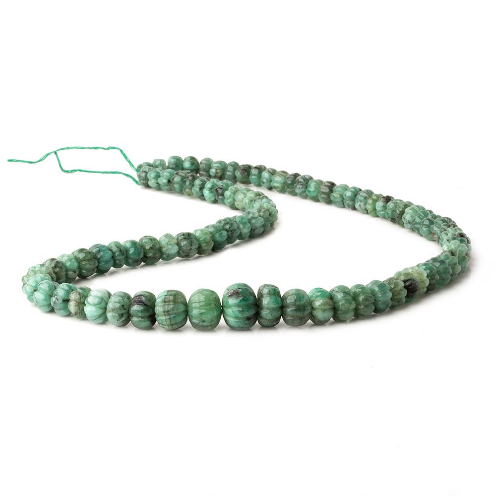 6.5-12mm Brazilian Emerald Carved Melon Rondelle Beads 18 inch 85 pieces A (ONLINE ORDER ONLY)