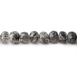 6.5-7.5mm Black Tourmalinated Quartz faceted rondelle beads 8 inch 39 pieces (ONLINE ORDER ONLY)
