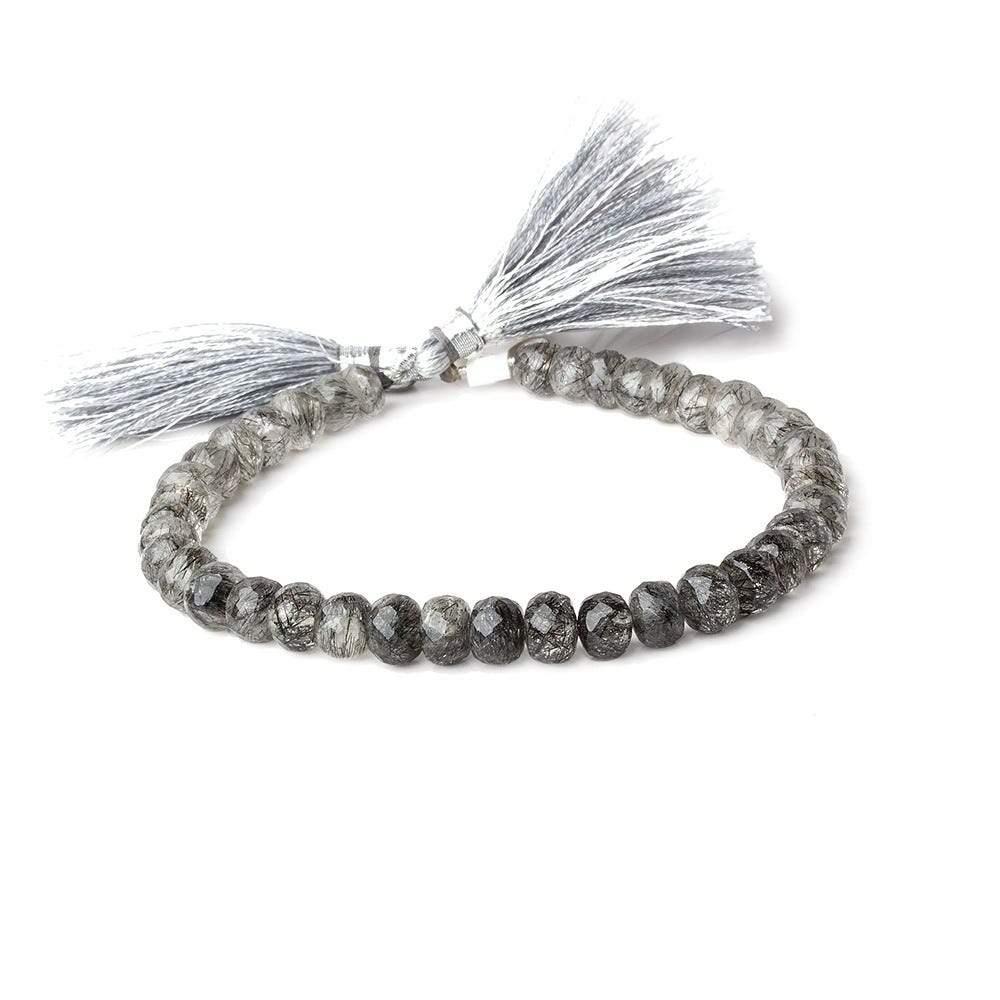 6.5-7.5mm Black Tourmalinated Quartz faceted rondelle beads 8 inch 39 pieces (ONLINE ORDER ONLY)