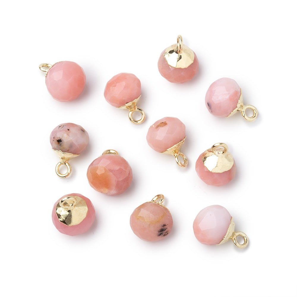 6.5-7.5mm Gold Leafed Pink Peruvian Opal Faceted Candy Kiss Focal 1 piece (ONLINE ORDER ONLY)