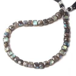 6.5-7.5mm Labradorite Faceted Cube Beads 10 inch 40 pieces (ONLINE ORDER ONLY)
