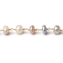 6.5-7.5mm Mystic Multi Moonstone Plain Rondelles on Gold Plated Chain by the Foot (ONLINE ORDER ONLY)