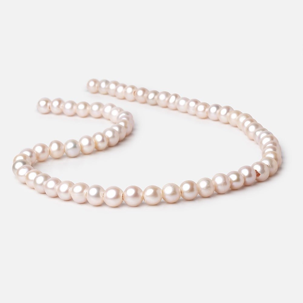 6.5-7.5mm Pale Peach Off Round 2.5mm Large Hole Freshwater Pearls 15.5 inch 62 Beads (ONLINE ORDER ONLY)