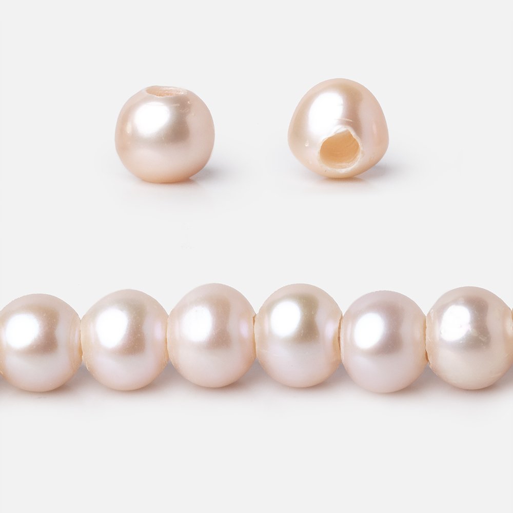 6.5-7.5mm Pale Peach Off Round 2.5mm Large Hole Freshwater Pearls 15.5 inch 62 Beads (ONLINE ORDER ONLY)