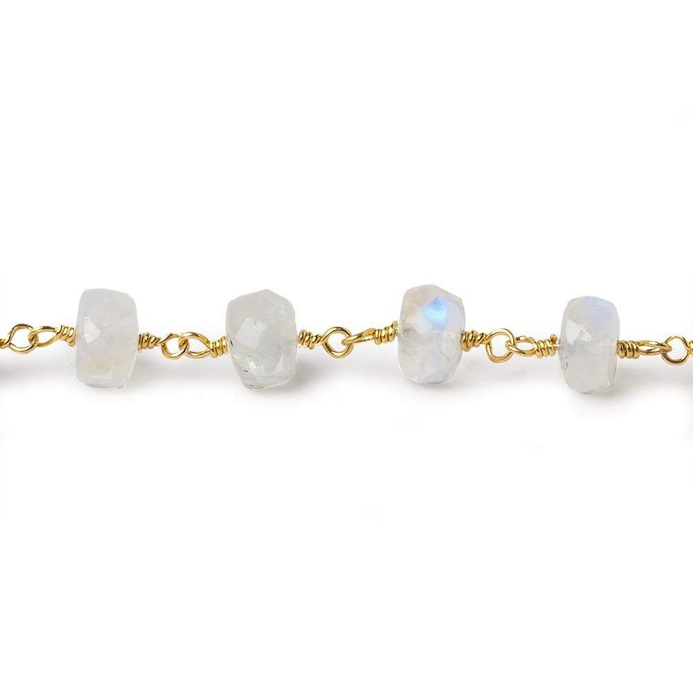 6.5-7.5mm Rainbow Moonstone faceted rondelle Gold plated Chain by the foot 28 pieces (ONLINE ORDER ONLY)