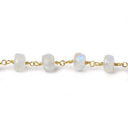 6.5-7.5mm Rainbow Moonstone faceted rondelle Gold plated Chain by the foot 28 pieces (ONLINE ORDER ONLY)