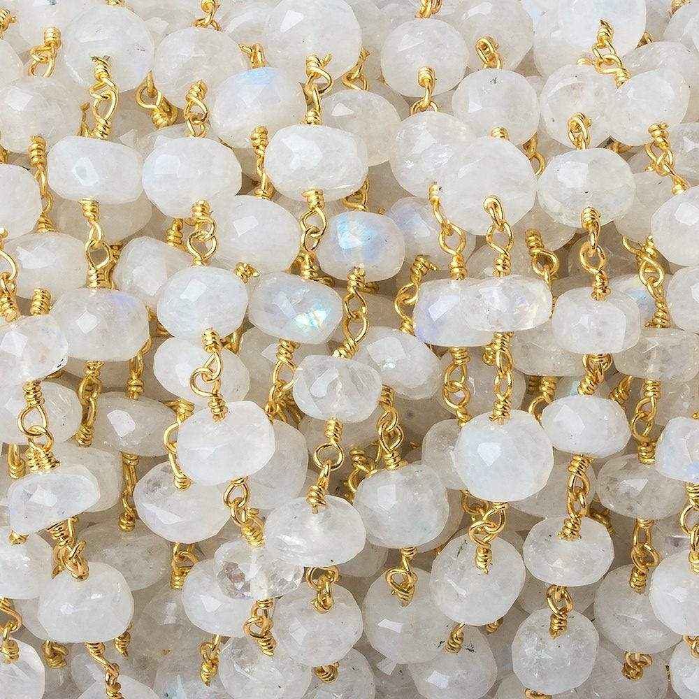 6.5-7.5mm Rainbow Moonstone faceted rondelle Gold plated Chain by the foot 28 pieces (ONLINE ORDER ONLY)
