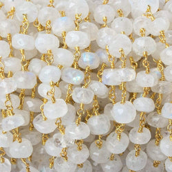 6.5-7.5mm Rainbow Moonstone faceted rondelle Gold plated Chain by the foot 28 pieces (ONLINE ORDER ONLY)