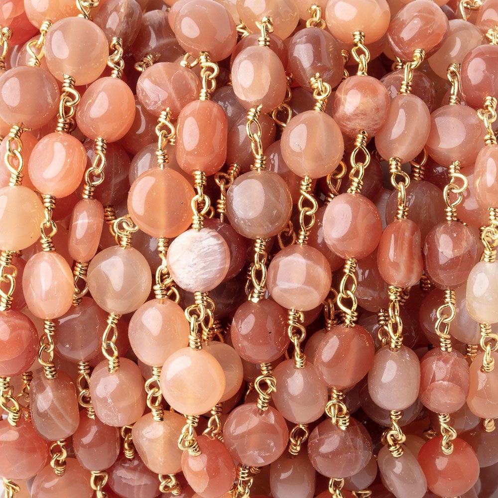 6.5-7mm Angel Skin Moonstone Plain Coins on Gold Plated Chain (ONLINE ORDER ONLY)