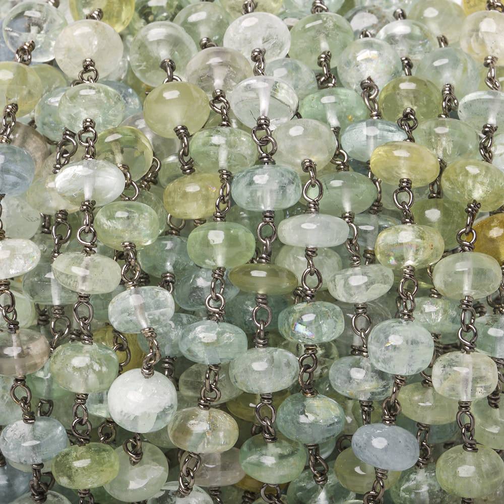 6.5-7mm Aquamarine & Beryl plain rondelle Black Gold Chain by the foot 33 pieces (ONLINE ORDER ONLY)