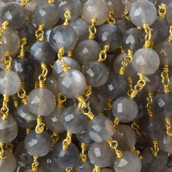 6.5-7mm Grey Moonstone faceted round Gold plated Chain by the foot 22 beads (ONLINE ORDER ONLY)