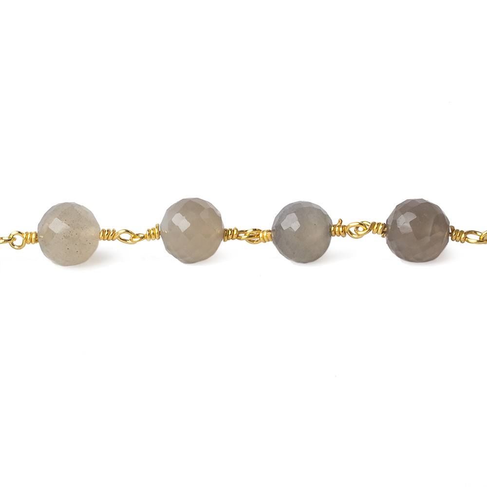 6.5-7mm Grey Moonstone faceted round Gold plated Chain by the foot 22 beads (ONLINE ORDER ONLY)