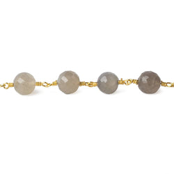 6.5-7mm Grey Moonstone faceted round Gold plated Chain by the foot 22 beads (ONLINE ORDER ONLY)