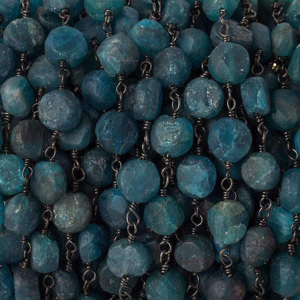 6.5-7mm Matte Apatite plain coin Black Gold plated Chain by the foot 25 beads (ONLINE ORDER ONLY)