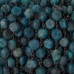 6.5-7mm Matte Apatite plain coin Black Gold plated Chain by the foot 25 beads (ONLINE ORDER ONLY)