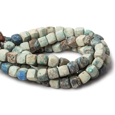 6.5-7mm Matte Chrysocolla plain cube beads 7.5 inch 27 pieces (ONLINE ORDER ONLY)