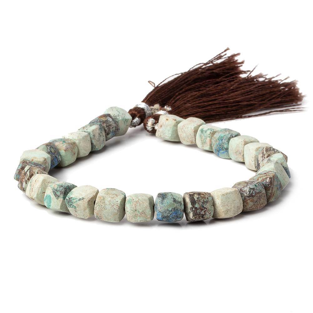 6.5-7mm Matte Chrysocolla plain cube beads 7.5 inch 27 pieces (ONLINE ORDER ONLY)