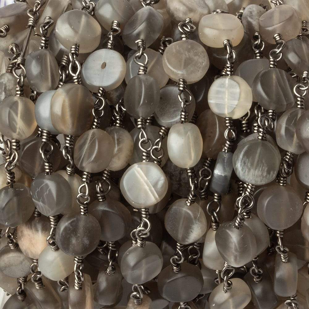 6.5-7mm Matte Multi Color Moonstone plain coin Black Gold plated Chain by the foot 23 pcs (ONLINE ORDER ONLY)
