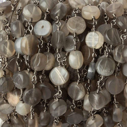 6.5-7mm Matte Multi Color Moonstone plain coin Black Gold plated Chain by the foot 23 pcs (ONLINE ORDER ONLY)