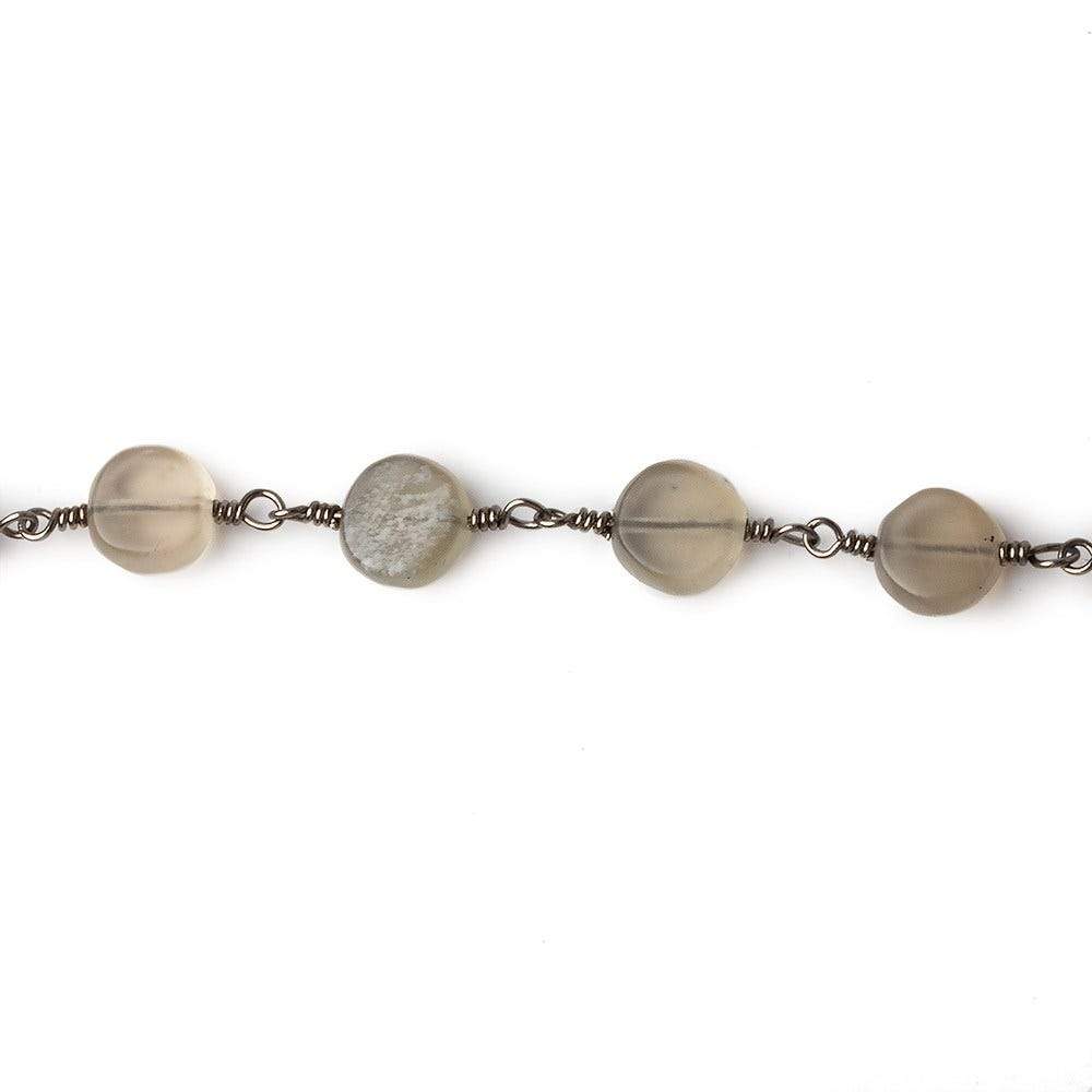 6.5-7mm Matte Multi Color Moonstone plain coin Black Gold plated Chain by the foot 23 pcs (ONLINE ORDER ONLY)