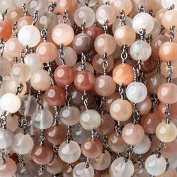 6.5-7mm Multi Color Moonstone Plain Rounds on Black Gold Plated Chain (ONLINE ORDER ONLY)