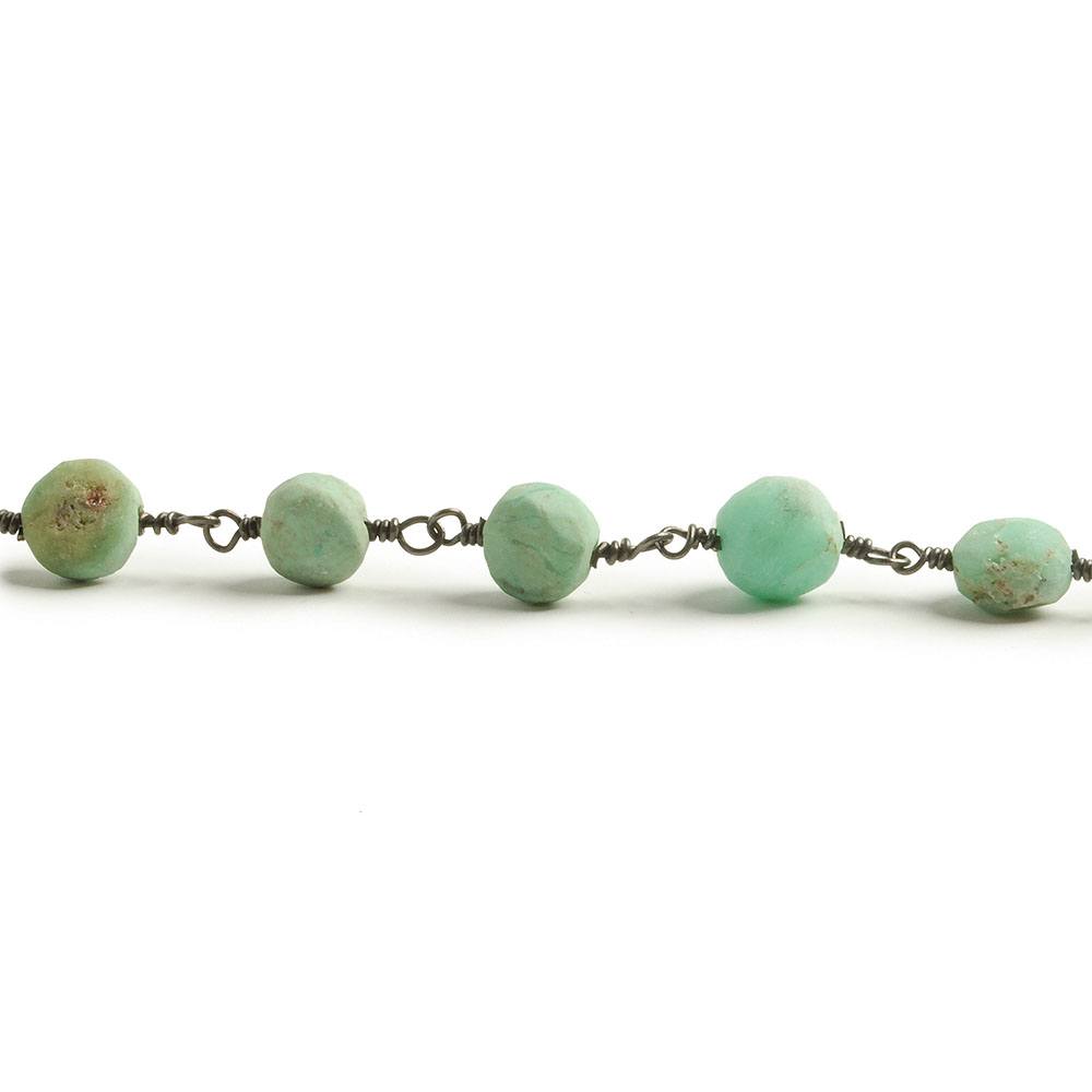 6.5-8mm Matte Chrysoprase plain coin Black Gold plated Chain by the foot with approximately 23 pieces (ONLINE ORDER ONLY)