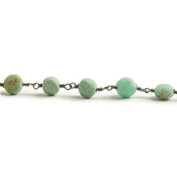 6.5-8mm Matte Chrysoprase plain coin Black Gold plated Chain by the foot with approximately 23 pieces (ONLINE ORDER ONLY)