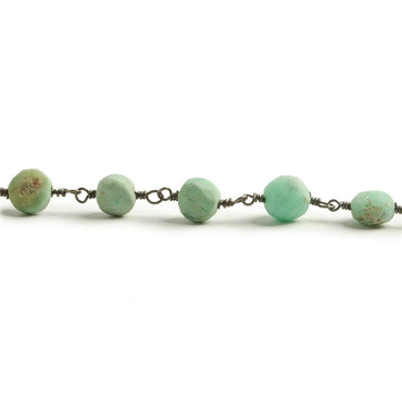 6.5-8mm Matte Chrysoprase plain coin Black Gold plated Chain by the foot with approximately 23 pieces (ONLINE ORDER ONLY)