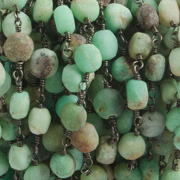 6.5-8mm Matte Chrysoprase plain coin Black Gold plated Chain by the foot with approximately 23 pieces (ONLINE ORDER ONLY)