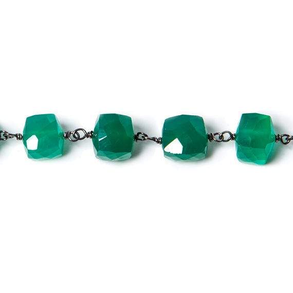 6.5-8mm True Green Onyx cube Black Gold over Silver Chain by the foot (ONLINE ORDER ONLY)