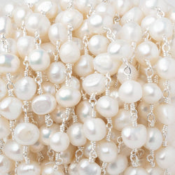 6.5-9mm Off White Baroque Pearls on Silver Plated Chain (ONLINE ORDER ONLY)