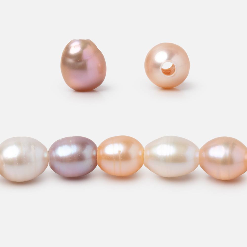 6.5-9mm Tri-Color Oval Large Hole Freshwater Pearls 7.5 inch 24 Beads (ONLINE ORDER ONLY)