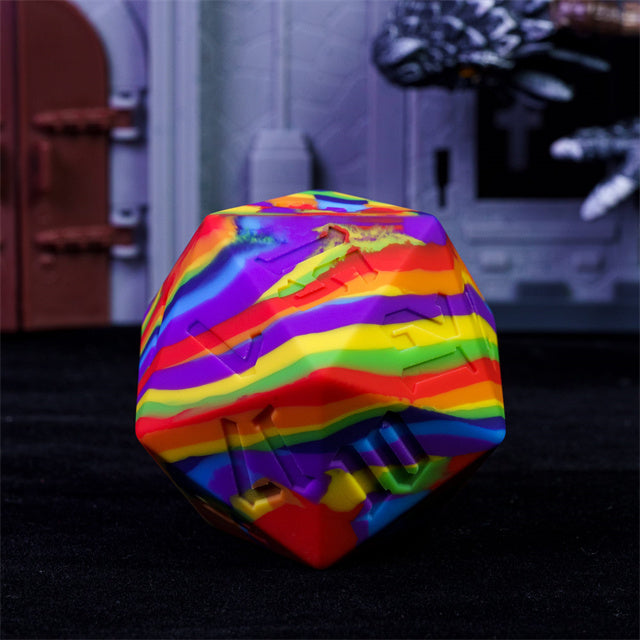 Large Rainbow Silicone d20 Dice 55mm | RPG Dice Novelty Piece (Online Only)