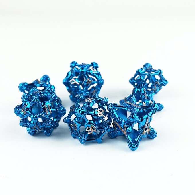 Blue w/Copper Deadly Skull Dice Hollow Metal 7-Dice Set (Online Only)