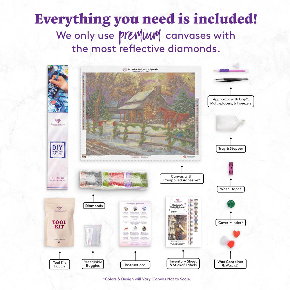 Diamond Art Club – Marianne’s Winter Hideaway Diamond Painting (Square Drill, 29" x 22") (ONLINE ORDER ONLY)