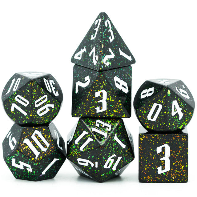 80's Monster Glitter DND Dice (Black,Green,Orange) 7-Dice Dungeons and Dragons Dice (Online Only)
