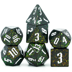80's Monster Glitter DND Dice (Black,Green,Orange) 7-Dice Dungeons and Dragons Dice (Online Only)