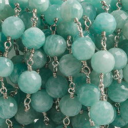 6.5mm Amazonite faceted round .925 Silver Chain by the foot 24 pieces (ONLINE ORDER ONLY)