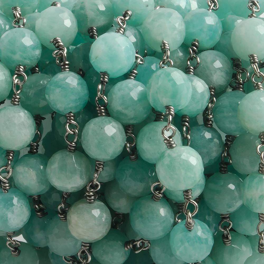 6.5mm Amazonite faceted round Black Gold .925 Silver Chain by the foot 24 pieces (ONLINE ORDER ONLY)