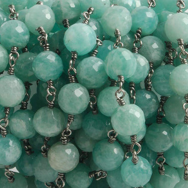 6.5mm Amazonite faceted round Black Gold .925 Silver Chain by the foot 24 pieces (ONLINE ORDER ONLY)