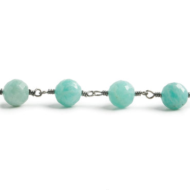 6.5mm Amazonite faceted round Black Gold .925 Silver Chain by the foot 24 pieces (ONLINE ORDER ONLY)