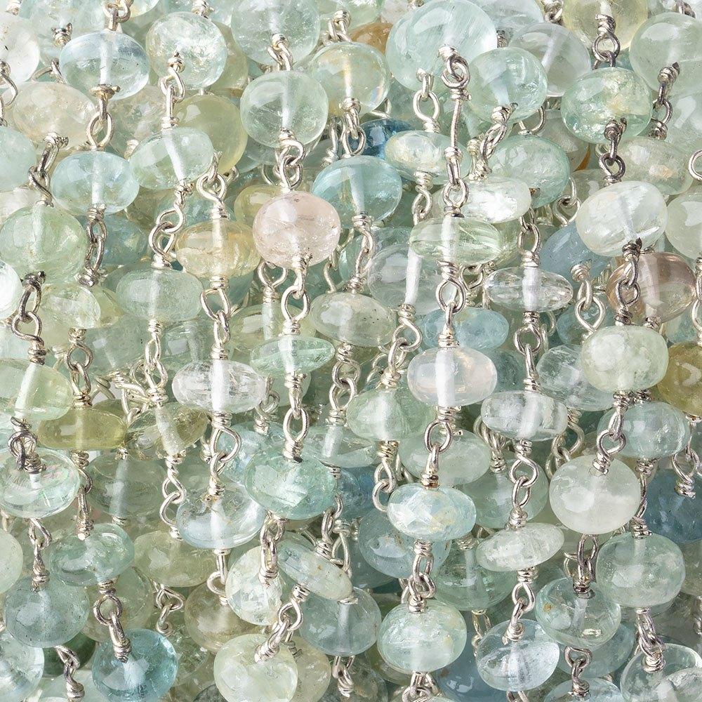 6.5mm Aquamarine & Beryl plain rondelle Sterling Silver Chain by the foot 30 pieces (ONLINE ORDER ONLY)
