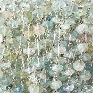 6.5mm Aquamarine & Beryl plain rondelle Sterling Silver Chain by the foot 30 pieces (ONLINE ORDER ONLY)