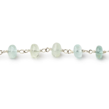 6.5mm Aquamarine & Beryl plain rondelle Sterling Silver Chain by the foot 30 pieces (ONLINE ORDER ONLY)