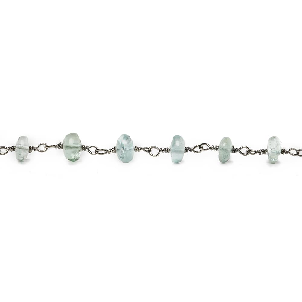6.5mm Aquamarine plain rondelle Black Gold Chain by the foot 30 pieces (ONLINE ORDER ONLY)