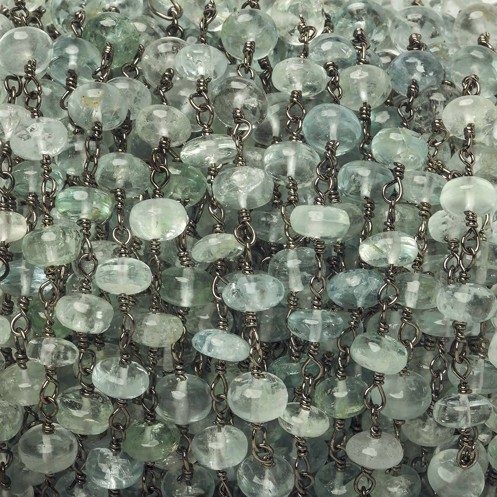 6.5mm Aquamarine plain rondelle Black Gold Chain by the foot 30 pieces (ONLINE ORDER ONLY)