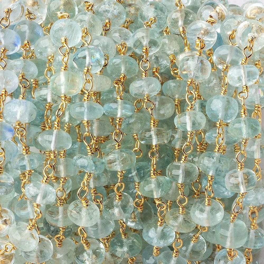 6.5mm Aquamarine plain rondelle Gold plated Chain by the foot 30 pcs (ONLINE ORDER ONLY)