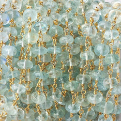 6.5mm Aquamarine plain rondelle Gold plated Chain by the foot 30 pcs (ONLINE ORDER ONLY)