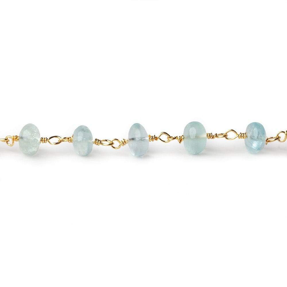 6.5mm Aquamarine plain rondelle Gold plated Chain by the foot 30 pcs (ONLINE ORDER ONLY)