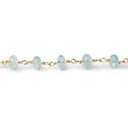 6.5mm Aquamarine plain rondelle Gold plated Chain by the foot 30 pcs (ONLINE ORDER ONLY)